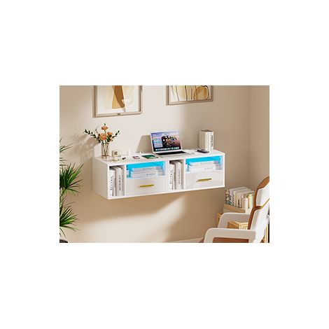 Haloyo® Set di 2 comodini sospesi con multipresa, comodini da parete, comodini, 46,5x30x25,5 cm, bianco (1/5)