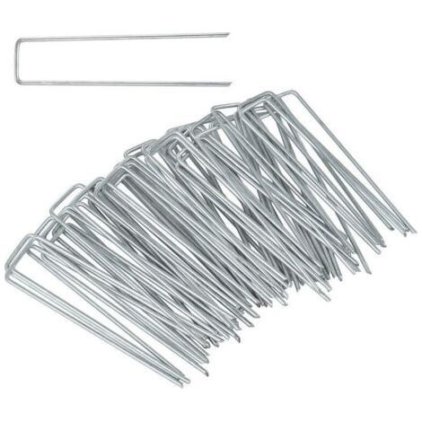 50 Piquets de jardin de fixation pour toile de paillage en acier galvanisé (1/4)