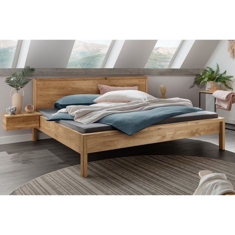 Bett 140x200 cm mit Kopfteil und 2 Nachttischen, Eiche massiv AVELLINO-137 (1/5)