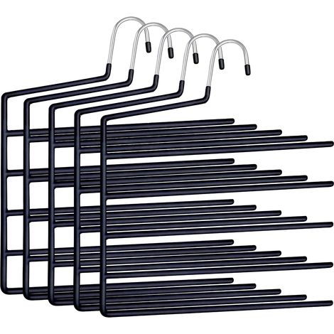 Perchas para pantalones Relaxdays, juego de 5, 5 barras, antideslizantes, ahorran espacio, 35 x 32 cm (alto x ancho), color negro. (1/5)