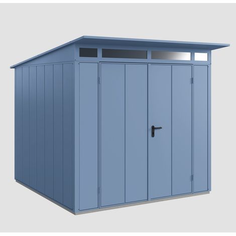 Hörmann Ecostar Metall-Gerätehaus Elegant mit Pultdach Typ 2, 248 x 283 cm, taubenblau, 5,7 m², 2-flüglige Tür