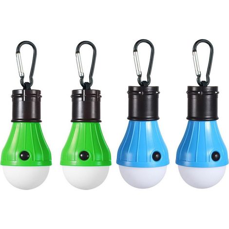 Lot de 4 lampes de camping - 2 mousquetons verts/OPP + 2 mousquetons bleus/OPP (1/5)
