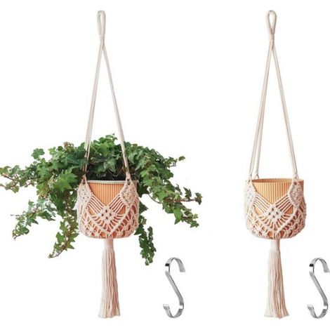 Ensemble de 2 supports suspendus pour plantes avec motifs - Suspensions en macramé pour l'intérieur et l'extérieur - Convient aux pots jusqu'à 20 cm de diamètre - Support pour plantes style bohème (1/5)