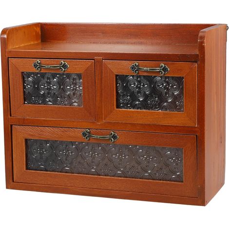 Vitrine en Bois Vintage à 3 Tiroirs Ronde, Présentoir de Bureau pour Figurines et Maquettes, Meuble de Rangement Stable et Pratique pour Maison, Organisateur de Bureau Décoratif (1/5)