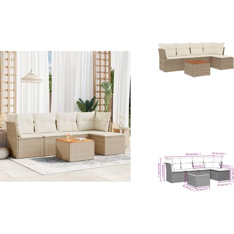 6-tlg. Garten-Sofagarnitur mit Kissen Beige Poly Rattan - Gartensorte - Gartenmöbelset - PE-Rattan Möbel - Outdoor Sofa - Lounge Set (1/3)