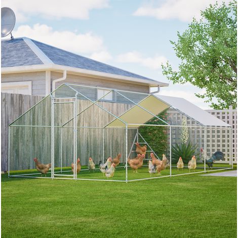 Recinto per polli 3 x 6 m in acciaio zincato con copertura in PVC, grigio OKMYHOME (1/5)
