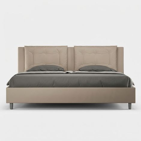 Lit double 160x200 avec rangement et coussins rembourrés Annalisa M1 - Beige (1/5)