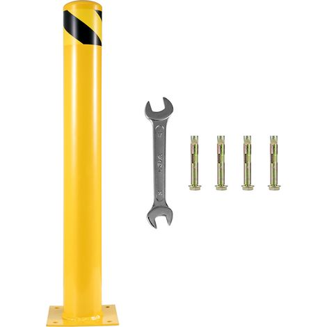 Mophorn 48 Zoll Sicherheitspoller, 4,5 Zoll Durchmesser Stahlrohr, gelber Stahlpfosten mit 8 Ankerbolzen, ideal für verkehrssensible Bereiche (1/5)