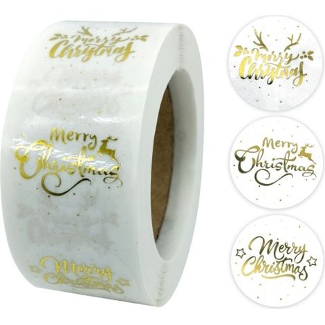 Rouleau de 500 autocollants dorés « Joyeux Noël » (1/5)