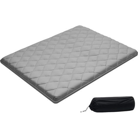 Matelas Futon Taille Queen, Matelas de Sol Japonais Pliable, Tatami Doux pour Dormir Yoga Méditation et Relaxation, 203,2x152,4x8,9 cm, 9 Couches, avec Sac de Rangement et Attaches, Gris (1/5)