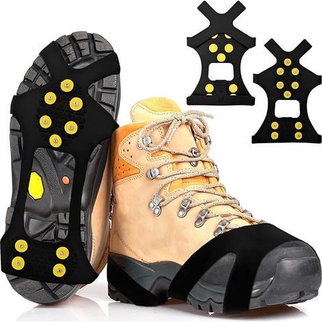 Crampons Neige Chaussures antidérapants Hiver, 10 Pointes Acier INOX, TPE à Enfiler Rapide, Pliables et compacts, pour Glace et trottoirs verglacés, EU 40–43 (1/5)