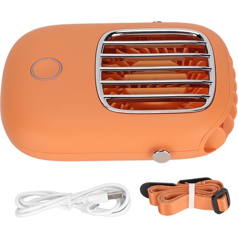 Ventilateur de cou portable mini, rechargeable par USB, à 3 vitesses et flux d'air vertical mains libres, avec cordon ajustable, orange (1/5)