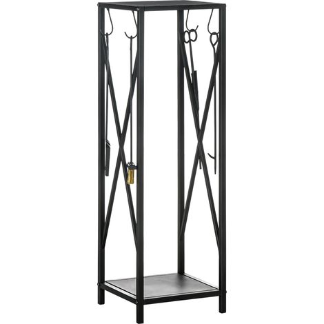 Porte-bûches métal noir - Colonne serviteur de cheminée avec accessoires - Range-bûches design 34x34x111 cm (1/5)