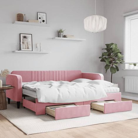 Tagesbett Ausziehbar mit Schubladen Rosa 80x200 cm Samt vidaXL