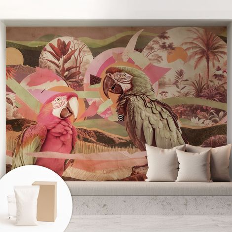 Papier peint intissé mural avec imprimé motifs uniques apparence moderne - Colle incluse gratuite Oiseaux tropicaux 208x146 cm (1/5)