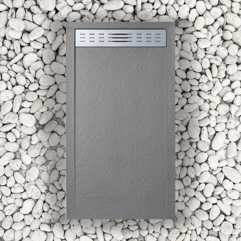 Piatto Doccia 90X120 cm Con Griglia Laterale Vulcano Line Slim Grigio Ral 7037 In Resina Sintetica e Polvere Di Marmo Con Piletta In Omaggio - FRASCIO