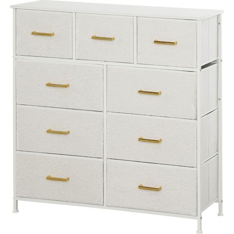 Commode Veron 9 Tiroirs Tissu Sherpa Acier Crème (1/5)