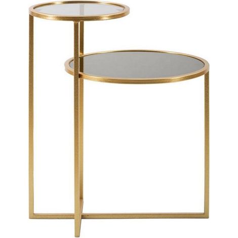 Dmora - Tavolino da salotto Yoko, Tavolo basso da caffè, Portariviste per divano, Ripiano da soggiorno, 50x40 h61 cm, Oro (1/5)
