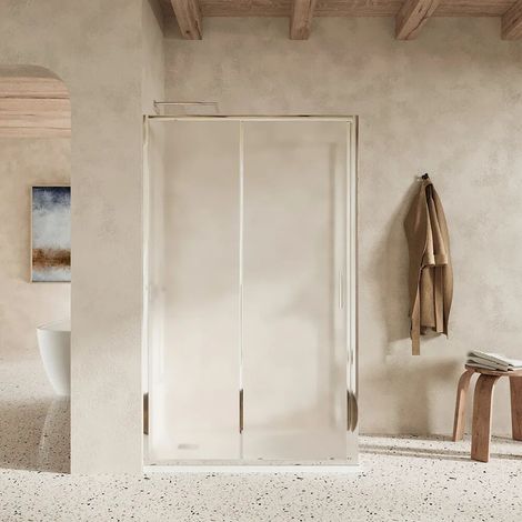 Box doccia slim 80x160cm con porta scorrevole e parete fissa profili cromati e vetro 6mm anticalcare opaco h190 Portofino (1/5)
