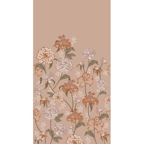 papier peint panoramique fleurs vintage vieux rose et terracotta - ESTAhome (1/5)