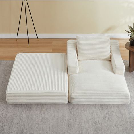 Lounge-Sofa 2-in-1 aus Cord mit Schlaffunktion Weiß OKMYHOME (1/5)