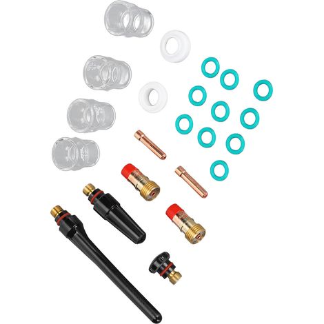 Kit d'outils de soudage TIG 23 pièces comprenant : coupelle en verre, joint, rondelle, conduites de gaz, compatible WP17/18/26