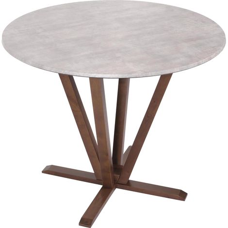 Bistrotisch HHG-991, Tisch Esstisch, Massiv-Holz HPL Laminat Melamin Ø92cm, Beton-Optik, braunes Gestell