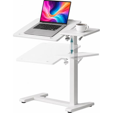Relaxdays Stehpult, 67,5–102 cm höhenverstellbar, neigbar, unsichtbare Rollen, Home-Office, Laptoptisch, C-Form, weiß (1/5)