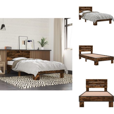 Bettgestell Räuchereiche 100x200 cm Holzwerkstoff und Metall - Holzbettfassungen - Doppelbett Gestell - Bettrahmen - Schlafzimmer Möbel - Massivholzbette (1/5)