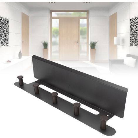 Porte-Manteau mural avec Planche de Rangement Organisateur pour Entrée Salle de Bain Chambre Gris (43.5x9.5cm Bois/ Métal) (1/5)