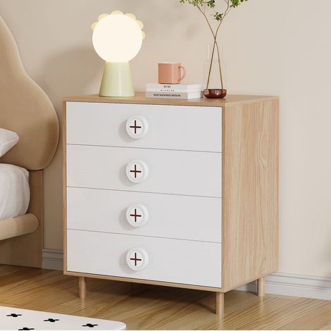 Kommode 80x54x90 cm Natur+Weiß aus MDF mit 4 Schubladen und Kippschutz (1/5)