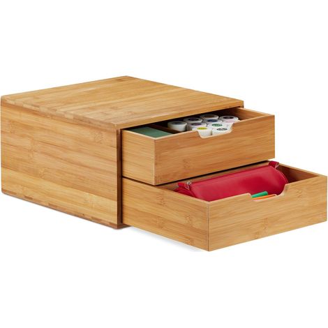 Organiseur bureau, Compartiments, Bac à courrier A4, 2 Tiroirs, Rangement, Bambou, 18 x 30 x 31 cm, Nature (1/5)