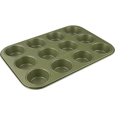 Zenker Stampo Teglia per Muffin 12 Impronte Ø7 cm, in Acciaio Carbon Steel Rivestimento Antiaderente ILAG in Cera di Carnauba, 38.5 x 26.5 cm Colore Verde Oliva, Linea Green Vision (1/4)
