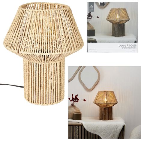 Lampe à Poser - HOME DECO FACTORY - Abat-Jour en Corde Tressée - Beige et Marron (1/5)