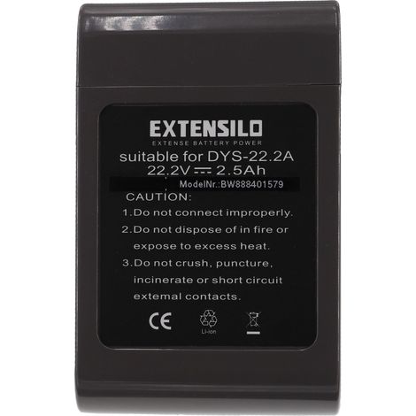 EXTENSILO batteria sostituisce Dyson 917083-01, 917083-07, 965557-03, 17083-3511, 202932-02 per aspirapolvere nero (2500mAh, 22,2V, Li-Ion)