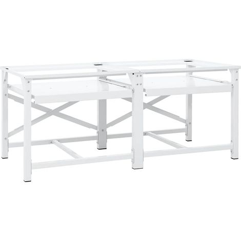 Socle double pour lave-linge avec 2 étagères coulissantes en acier blanc 120 x 56 x 52 cm - PANGIVO (1/5)