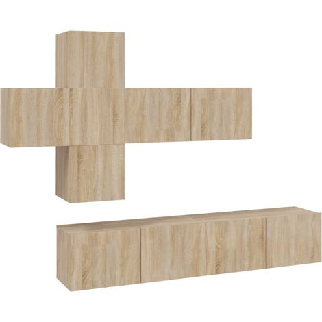 Set de muebles para TV 7 pzas madera contrachapada roble Sonoma vidaXL (1/5)