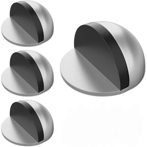 Ensemble de 4 pièces de butées de porte au sol semi-dôme en acier inoxydable et butées de porte au sol en caoutchouc non percé adaptées aux salons, chambres à coucher, salles de bains