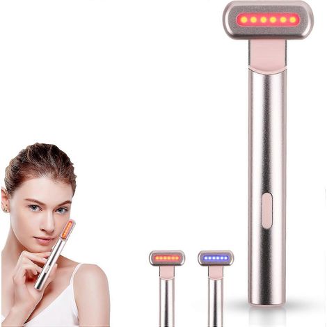 Appareil de beauté multifonctionnel 4 en 1 / Bâton de massage facial (rouge argenté) - Obtenez un visage en forme de V avec un seul appareil