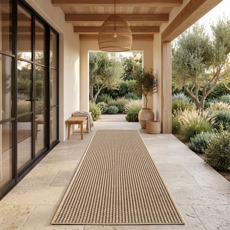 Paco Home Outdoor Teppich Wetterfest Balkon Wohnzimmer Boho Einfarbiges Muster Sisal Optik braun Beige 80x250 cm (1/4)