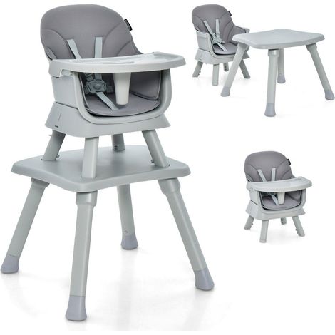 Seggiolone per bambini 6 in 1 seggiolone e sedia da pranzo tavolo didattico tavolo con mattoncini e gruppo di posti a sedere per bambini grigio