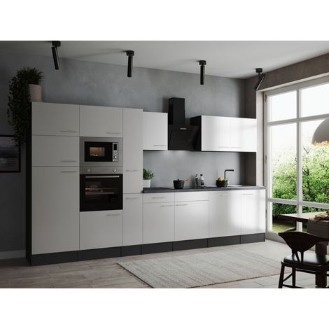 Küche Küchenzeile Küchenblock Grau Matt Weiß Oliver 370 cm Respekta