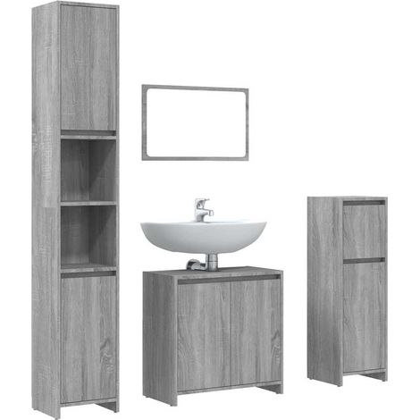 vidaXL Set Mobili da Bagno 4 pz Grigio Sonoma in Legno