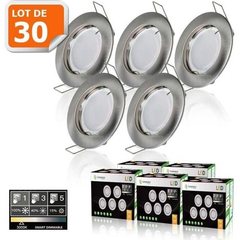 30 Spots led 3-step dimmable sans variateur 7w eq.56w blanc chaud finition alu brossé (1/5)