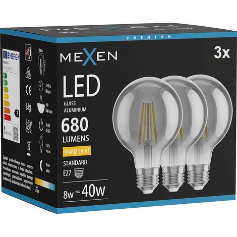 Mexen Vintis 3x Ampoule filament LED E27, G80, 8W, Chaude - 2700K, 680 lm, fumée - L155-E27-0827-70x03 (1/5)