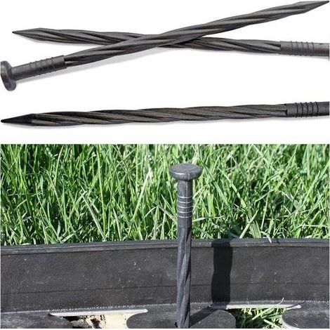10 Meter lange, flexible Rasenkante aus Kunststoff mit 30 Befestigungspfählen, 50 mm hoch, 3 mm dick, schwarz (1/4)