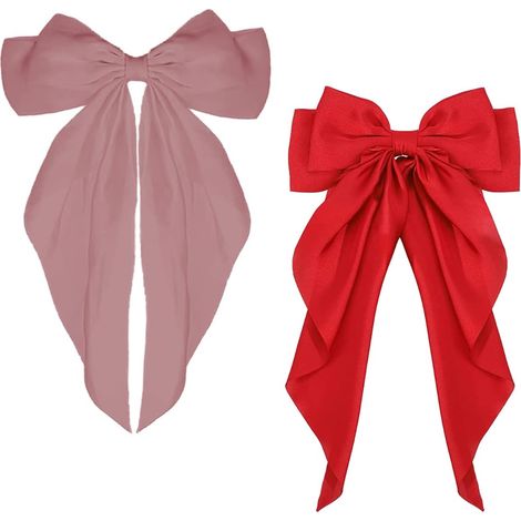 2 Pinces à cheveux, arc en satin soyeux, queue longue, barrette métal forte, pour filles femmes quotidien fête (1/5)