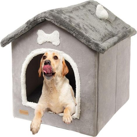 Fällbar Hundkoja Kennel Säng Inomhus Varm Plysch Sovkoja med Avtagbar Kudde Plysch Husdjurshus Hund Katt Kennel (1/5)
