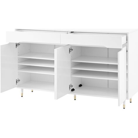 Moderne weiße und goldene Schuhkommode mit 2 Türen, 2 Schubladen und verstellbaren Regalen (1/5)