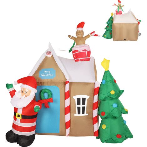 Ej.Life 6 Ft Aufblasbares Weihnachtsmannhaus, Beleuchtetes Baumhaus, Lebkuchenhaus mit Weihnachtsmann, LED-Lichter, Aufblasbare Weihnachtsdekorationen für den Rasengarten Im Freien, Tolles Geschenk (1/5)